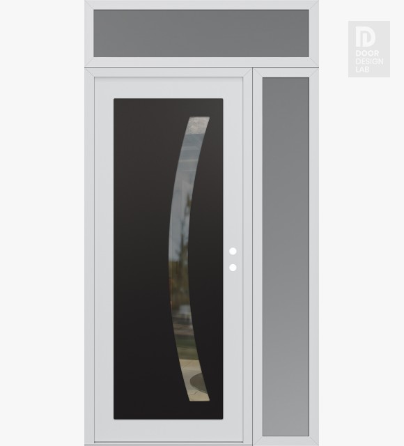 Modern Steel Front Door Diamond C4 48" x 96" white/white clear Glass Panel black LHI with Sidelite and Transom frosted Glass