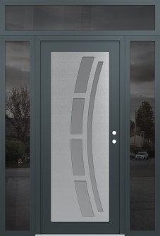 Diamond C12 64" x 96" anthracite/anthracite frosted Glass Panel stainless steel LHI with 2 Sidelites and Transom mirrored Glass