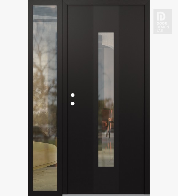 Modern Steel Front Door DIAMOND A1 50" X 80" BLACK/BLACK CLEAR GLASS PANEL BLACK RHI WITH SIDELITE CLEAR GLASS