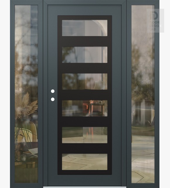 Modern Steel Front Door Diamond C9 68" x 80" anthracite/anthracite clear Glass Panel black RHI with 2 Sidelites clear Glass