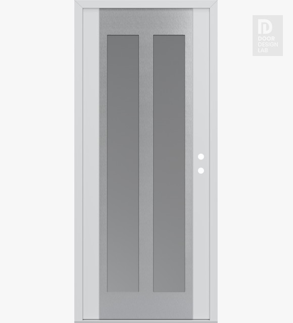 Modern Steel Front Door Diamond C14 36" x 80" white/white frosted Glass Panel stainless steel LHI