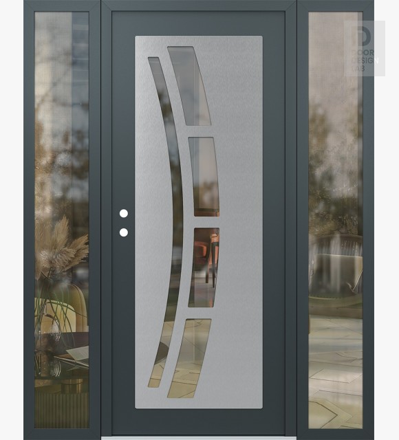 Modern Steel Front Door Diamond C12 68" x 80" anthracite/anthracite clear Glass Panel stainless steel RHI with 2 Sidelites clear Glass