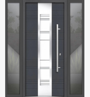 64 x 80 Front Exterior Prehung Steel Door / Deux 0757 Gray Graphite / 2 Side Exterior Windows / Left-hand Inswing