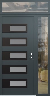 Diamond D3 48" x 96" anthracite/anthracite frosted Glass Panel black LHI with Sidelite and Transom clear Glass