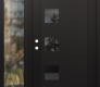 Modern Steel Front Door Diamond C5 52" x 80" black/black mirrored Glass Panel black RHI with Sidelite clear Glass