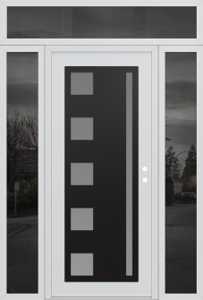 Diamond C3 68" x 96" white/white frosted Glass Panel black LHI with 2 Sidelites and Transom mirrored Glass