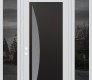 Modern Steel Front Door Diamond C13 60" x 96" white/white frosted Glass Panel black RHI with 2 Sidelites and Transom mirrored Glass