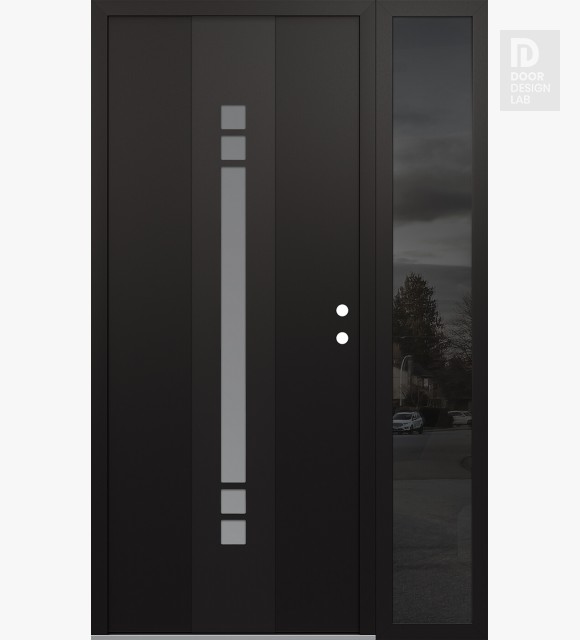 Modern Steel Front Door DIAMOND A4 50" X 80" BLACK/WHITE FROSTED GLASS PANEL BLACK LHI WITH SIDELITE MIRRORED GLASS