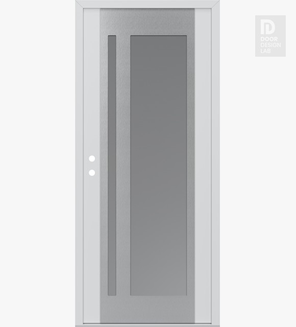 Modern Steel Front Door Diamond C15 36" x 80" white/white frosted Glass Panel stainless steel RHI