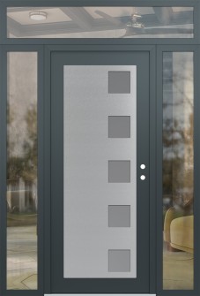 Diamond C5 60" x 96" anthracite/anthracite frosted Glass Panel stainless steel LHI with 2 Sidelites and Transom clear Glass