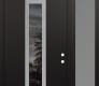 Modern Steel Front Door DIAMOND A1 52" X 96" BLACK/BLACK MIRRORED GLASS PANEL STAINLESS STEEL LHI WITH SIDELITE AND TRANSOM FROSTED GLASS