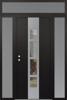 DIAMOND A10 68" X 96" BLACK/BLACK CLEAR GLASS PANEL STAINLESS STEEL RHI WITH 2 SIDELITES AND TRANSOM FROSTED GLASS