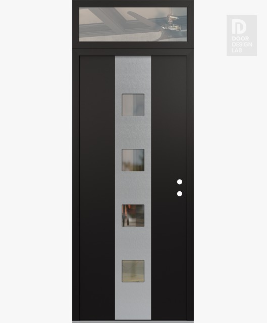 Modern Steel Front Door DIAMOND A12 36" X 96" BLACK/BLACK CLEAR GLASS PANEL STAINLESS STEEL LHI WITH TRANSOM CLEAR GLASS