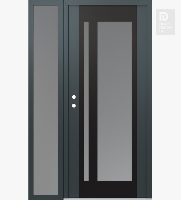 Modern Steel Front Door Diamond C15 48" x 80" anthracite/anthracite frosted Glass Panel black RHI with Sidelite frosted Glass