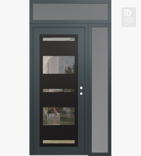 Modern Steel Front Door Diamond C10 52" x 96" anthracite/anthracite clear Glass Panel black LHI with Sidelite and Transom frosted Glass