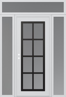 Diamond C16 64" x 96" white/white frosted Glass Panel black RHI with 2 Sidelites and Transom frosted Glass