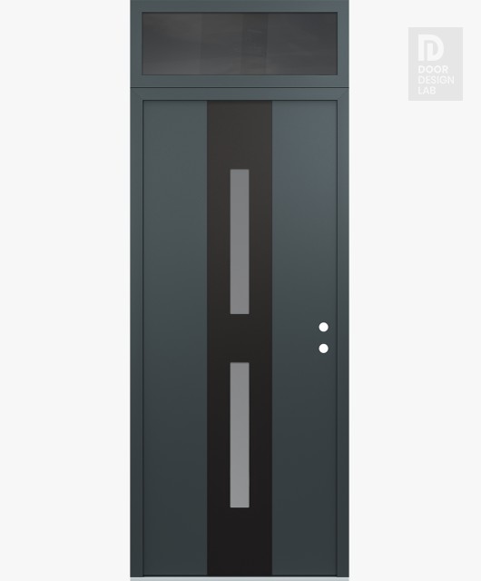 Modern Steel Front Door DIAMOND A6 36" X 96" ANTHRACITE/ANTHRACITE FROSTED GLASS PANEL BLACK LHI WITH TRANSOM MIRRORED GLASS