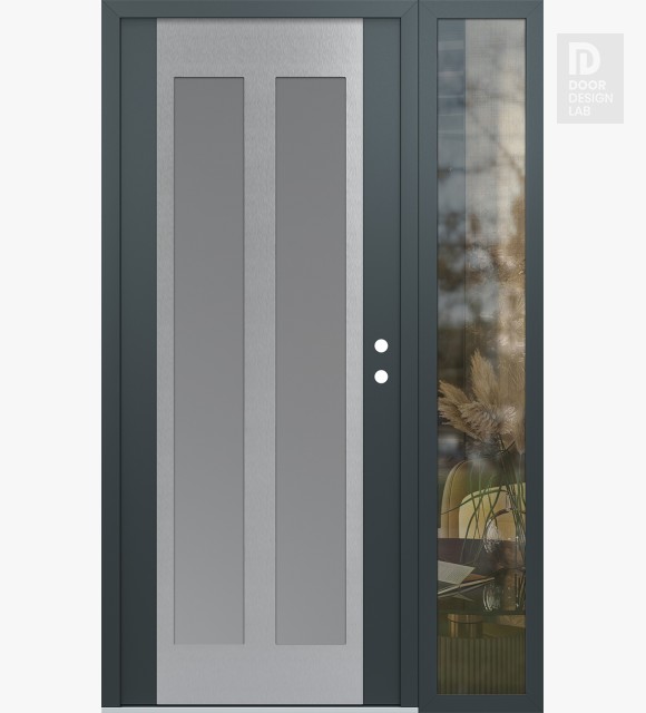Modern Steel Front Door Diamond C14 52" x 80" anthracite/anthracite frosted Glass Panel stainless steel LHI with Sidelite clear Glass