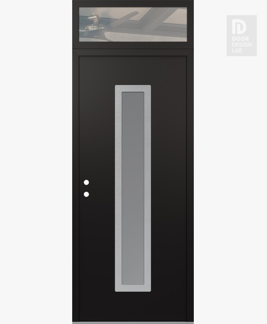 Modern Steel Front Door DIAMOND A11 36" X 96" BLACK/WHITE FROSTED GLASS PANEL STAINLESS STEEL RHI WITH TRANSOM CLEAR GLASS