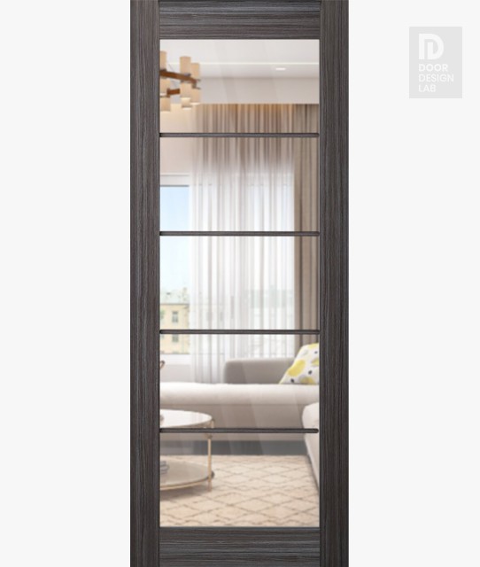 Modern Interior DOOR SLAB PALLADIO 5 LITE CLEAR VETRO GRAY OAK 36" X 96" X 1 9/16" TEMPERED CLEAR GLASS