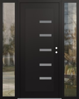 Diamond C8 64" x 80" black/white frosted Glass Panel black LHI with 2 Sidelites clear Glass