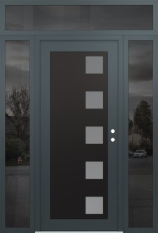 Diamond C5 64" x 96" anthracite/anthracite frosted Glass Panel black LHI with 2 Sidelites and Transom mirrored Glass