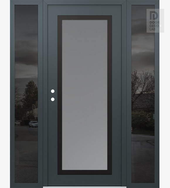 Modern Steel Front Door Diamond C1 60" x 80" anthracite/anthracite frosted Glass Panel black RHI with 2 Sidelites mirrored Glass