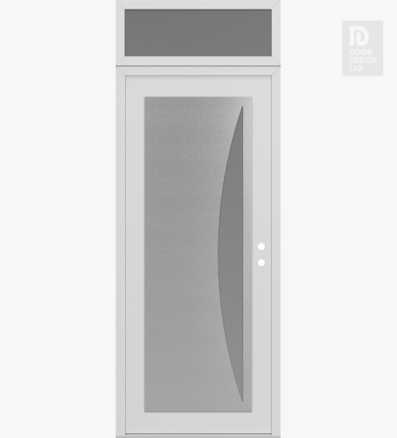 Modern Steel Front Door Diamond C13 36" x 96" white/white frosted Glass Panel stainless steel LHI with Transom frosted Glass