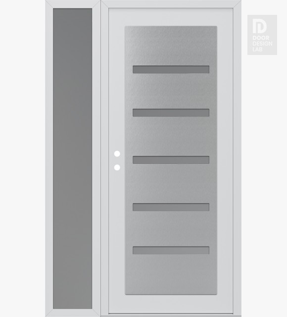 Modern Steel Front Door Diamond C7 48" x 80" white/white frosted Glass Panel stainless steel RHI with Sidelite frosted Glass