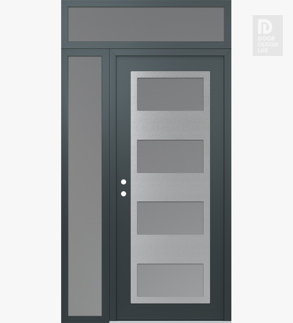 Modern Steel Front Door Diamond C2 50" x 96" anthracite/anthracite frosted Glass Panel stainless steel RHI with Sidelite and Transom frosted Glass