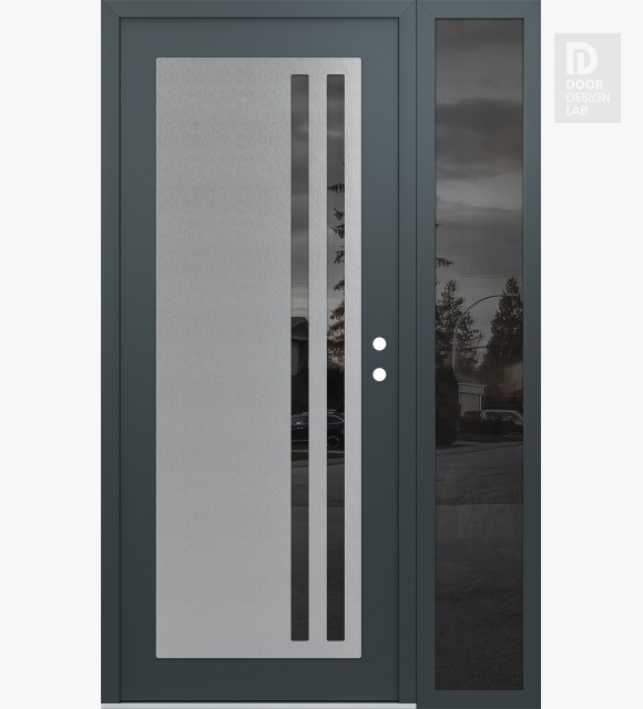 Modern Steel Front Door Diamond C6 50" x 80" anthracite/anthracite mirrored Glass Panel stainless steel LHI with Sidelite mirrored Glass