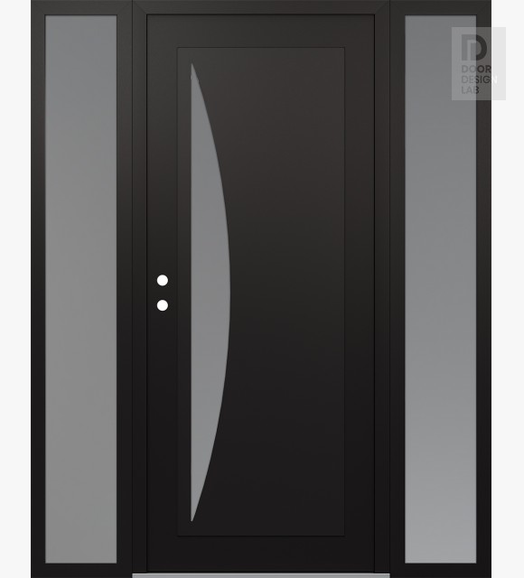 Modern Steel Front Door Diamond C13 68" x 80" black/white frosted Glass Panel black RHI with 2 Sidelites frosted Glass