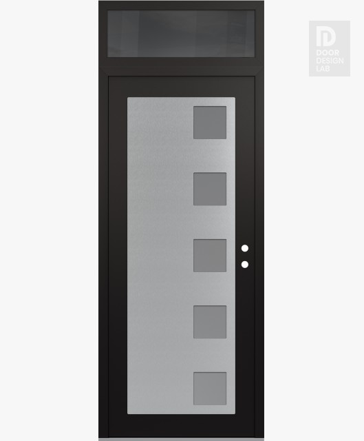 Modern Steel Front Door Diamond C5 36" x 96" black/white frosted Glass Panel stainless steel LHI with Transom mirrored Glass
