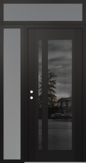 Diamond C15 50" x 96" black/black mirrored Glass Panel black RHI with Sidelite and Transom frosted Glass