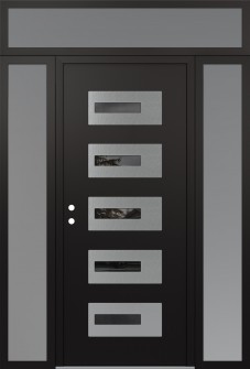 Diamond D6 68" x 96" black/black mirrored Glass Panel stainless steel RHI with 2 Sidelites and Transom frosted Glass