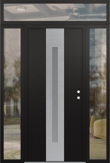 DIAMOND A2 64" X 96" BLACK/WHITE FROSTED GLASS PANEL STAINLESS STEEL LHI WITH 2 SIDELITES AND TRANSOM CLEAR GLASS