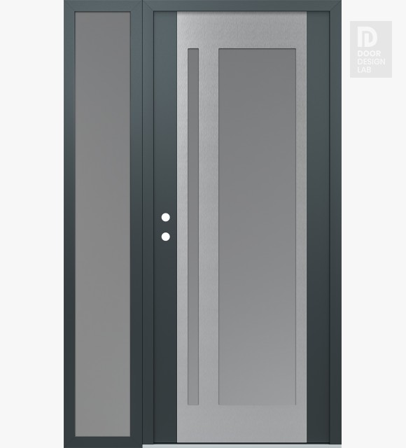 Modern Steel Front Door Diamond C15 50" x 80" anthracite/anthracite frosted Glass Panel stainless steel RHI with Sidelite frosted Glass