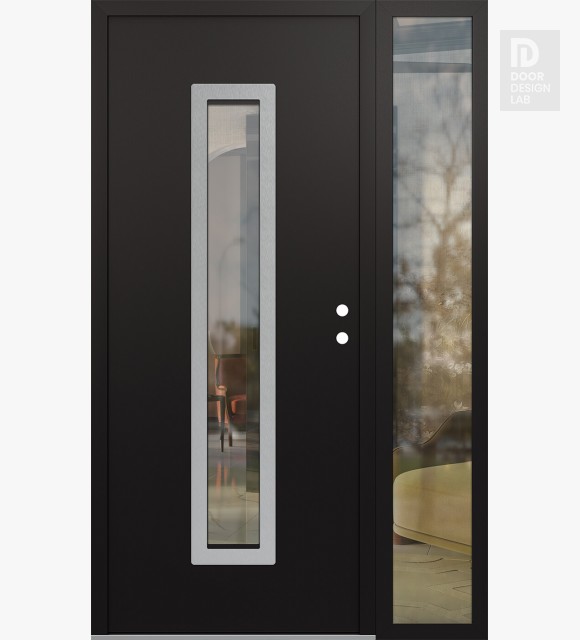Modern Steel Front Door DIAMOND A11 48" X 80" BLACK/BLACK CLEAR GLASS PANEL STAINLESS STEEL LHI WITH SIDELITE CLEAR GLASS