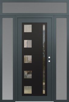 Diamond C3 64" x 96" anthracite/anthracite clear Glass Panel black LHI with 2 Sidelites and Transom frosted Glass