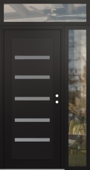 Diamond C7 50" x 96" black/white frosted Glass Panel black LHI with Sidelite and Transom clear Glass