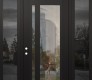 Modern Steel Front Door Diamond C15 60" x 96" black/black clear Glass Panel black RHI with 2 Sidelites and Transom mirrored Glass