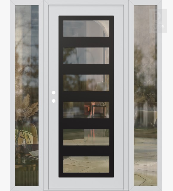 Modern Steel Front Door Diamond C9 64" x 80" white/white clear Glass Panel black RHI with 2 Sidelites clear Glass