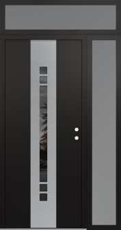 DIAMOND A4 52" X 96" BLACK/BLACK MIRRORED GLASS PANEL STAINLESS STEEL LHI WITH SIDELITE AND TRANSOM FROSTED GLASS