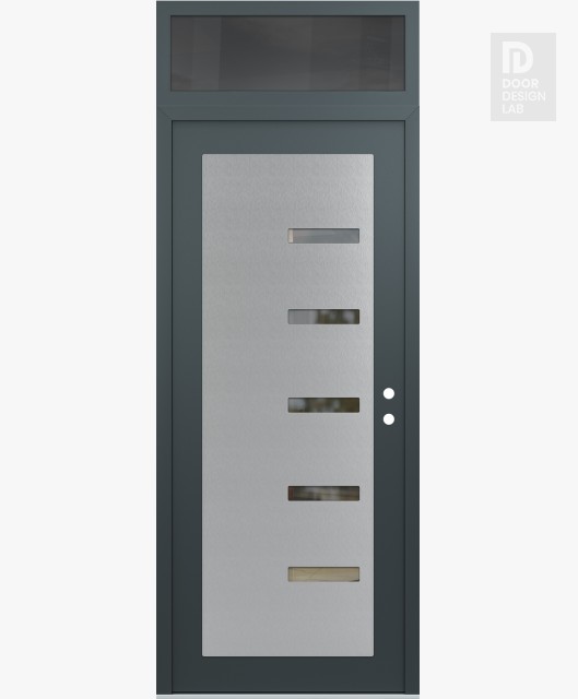 Modern Steel Front Door Diamond C8 36" x 96" anthracite/anthracite clear Glass Panel stainless steel LHI with Transom mirrored Glass