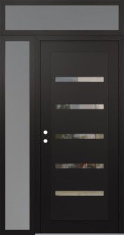 Diamond C7 50" x 96" black/black clear Glass Panel black RHI with Sidelite and Transom frosted Glass