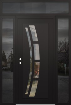 Diamond C12 60" x 96" black/black clear Glass Panel black RHI with 2 Sidelites and Transom mirrored Glass