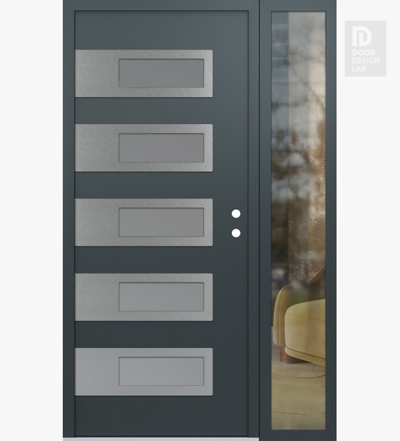 Modern Steel Front Door Diamond D3 50" x 80" anthracite/anthracite frosted Glass Panel stainless steel LHI with Sidelite clear Glass