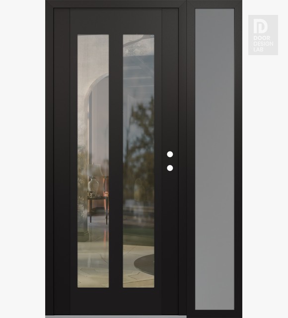 Modern Steel Front Door Diamond C14 52" x 80" black/black clear Glass Panel black LHI with Sidelite frosted Glass