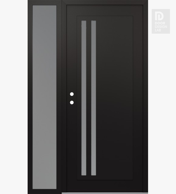 Modern Steel Front Door Diamond C6 50" x 80" black/white frosted Glass Panel black RHI with Sidelite frosted Glass