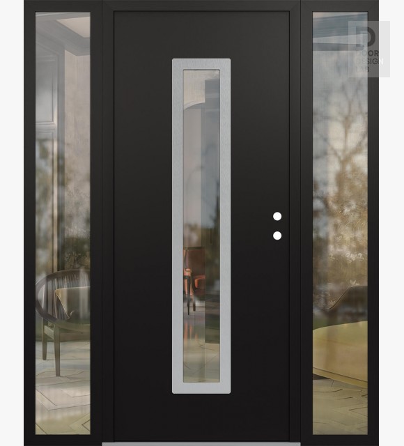 Modern Steel Front Door DIAMOND A11 60" X 80" BLACK/BLACK CLEAR GLASS PANEL STAINLESS STEEL LHI WITH 2 SIDELITES CLEAR GLASS
